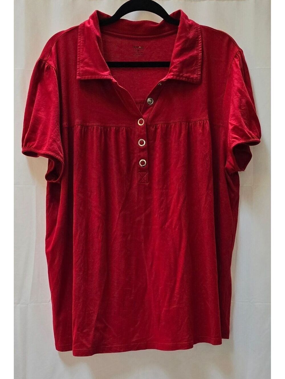 Style & Co Woman 3X Red Cotton Modal Henley Tunic Top Plus Size